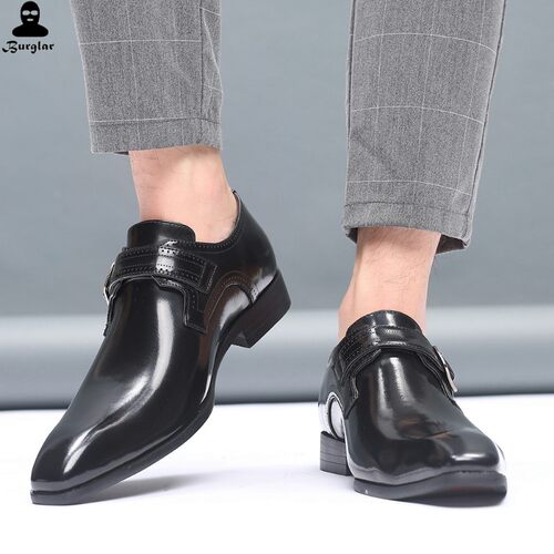 男尖头英伦皮鞋搭扣 Men Business Dress Formal Wedding Shoes