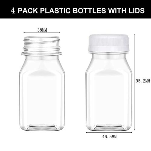 4 Pack  Empty Plastic Juice Bottles Reusable Clear Drink Con