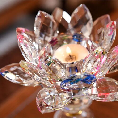 7 colors Crystal Glass Lotus Flower Metal Candle Holders Fen