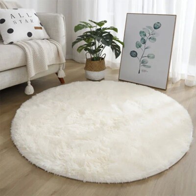 Plush Round Rug Mat Fluffy White Carpets for Living Room Sof