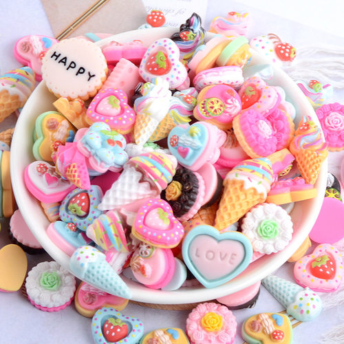 20 Pcs Candy Cake Material Kit 3D Resin Flat Cabochons Embel
