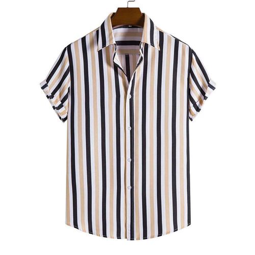 Summer Men Shirt Striped Shirts Hawaii Buttons Short Sleeve
