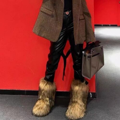 Womens Winter Fluffy Faux Fox Fur Boots Woman Plush Warm Sn