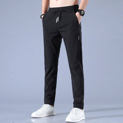 Ice Silk Mens Pants 2025 Summer New Black Gray Thin Busines