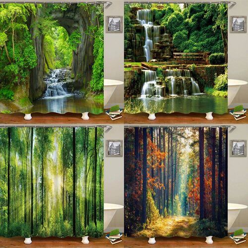 Modern 3D Printing Forest Shower Curtain Green Plant Tree La