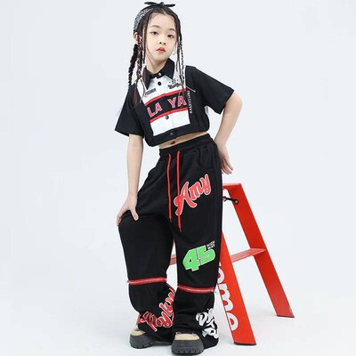 Kid Hip Hop Clothing Black White Short Sleeve Crop Shirt Top