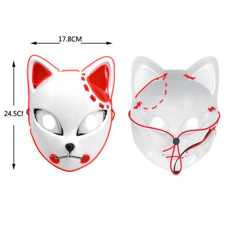 LED Glowing Cat Face Mask Cool Cosplay Neon Demon Slayer Fox图片