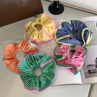 Summer candy hit color hair rope plaid hair ring girls hear