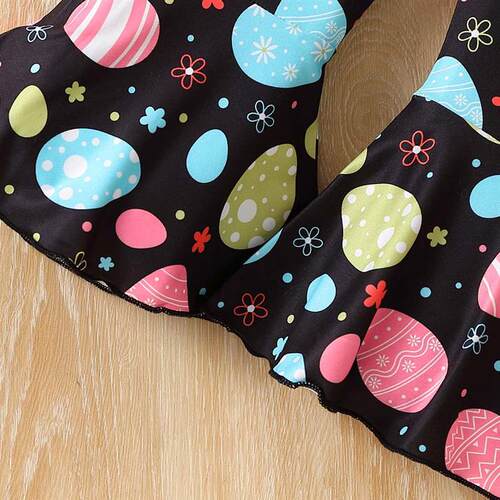Girls Suit Summer Alphabet Bunny Pullover Easter Egg Flared