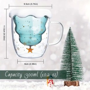 1pc, Christmas Tree Coffee Mug, Double Walled Glass Coffee C