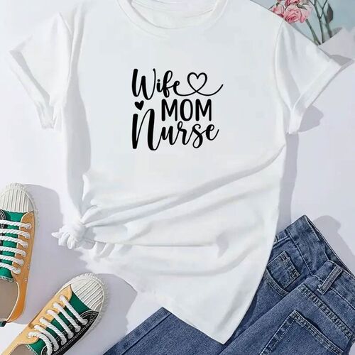 Letter Printed Casual Short Sleeved Round Neck Womens