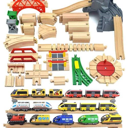 Wooden Track Accessories Toys DIY Beech Wooden Train Bridge