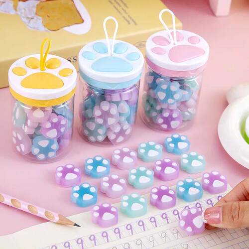 18Pcs/Barrel Kawaii Cat Claw Night Glow Eraser Set Cute Cart