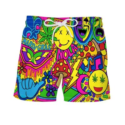 Retro Tiki Pattern 3D Printed Surfing Board Shorts For Men K