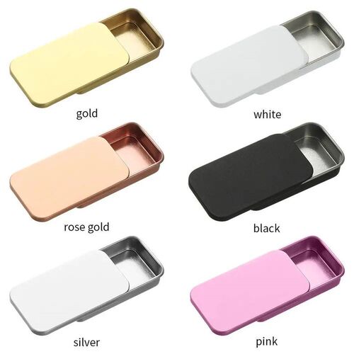Mini Metal Rectangular Empty Hinged Tins Portable Pull Box C