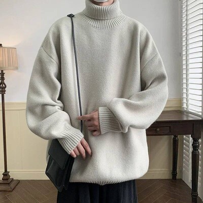 Knitted Warm Sweater Men Turtleneck Sweater Mens Loose Casu