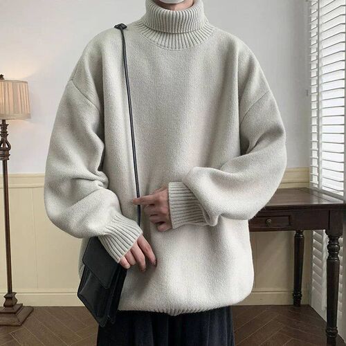 Knitted Warm Sweater Men Turtleneck Sweater Mens Loose Casu