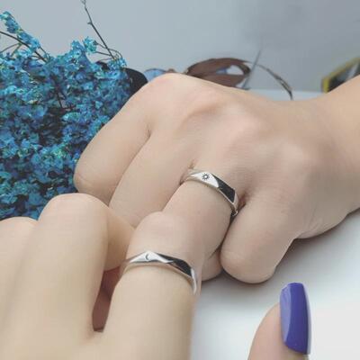 New Fashion Couple Ring Silver Plated Sun Moon Adjustable Op