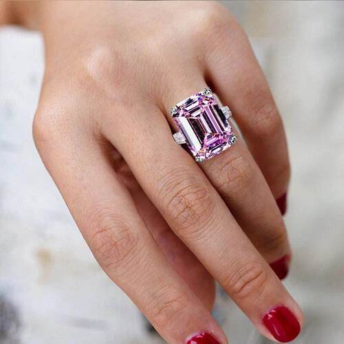 1PC New Simple Shiny Big Rectangle Zircon Women Rings White