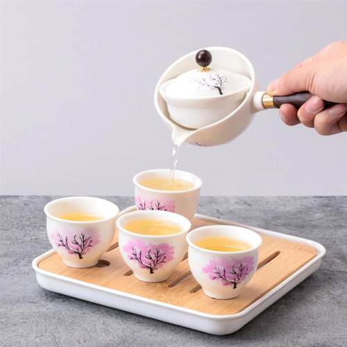Chinese Gong Fu Tea Set Portable 360 Rotation Teapot Ceramic