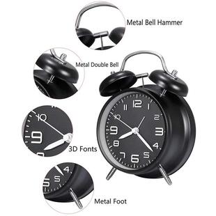 4 Inch Twin Bell Loud Alarm Clock Metal Frame 3D Dial with B