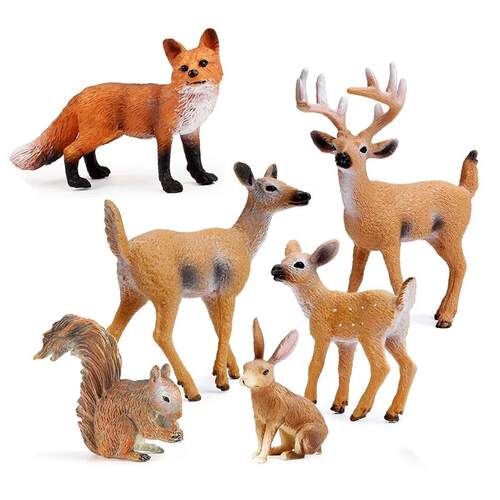 6pcs/Set Simulated Forest Animals Deer Fox Rabbit Squirrel