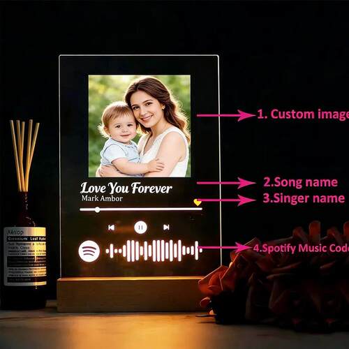 Personalised Acrylic Spotify Music Photo Plaque with LED Nig