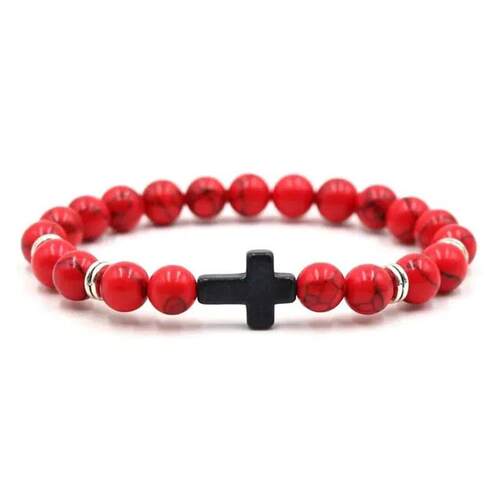 Prayer Men Natural Stone Wood Beads Rosary Hematite Cross