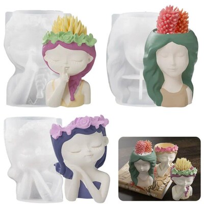 Concrete Vase Silicone Mold DIY Handmade Girl Head Shaped Fl