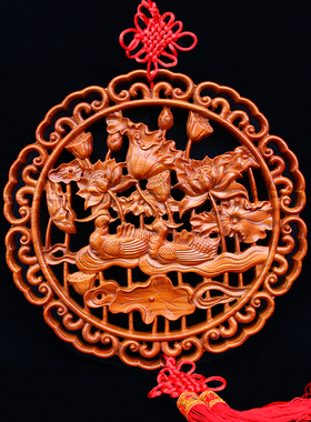 桃木鸳鸯戏水图床头挂件木雕摆件比翼鸟卧室婚房美好祝福礼品装饰