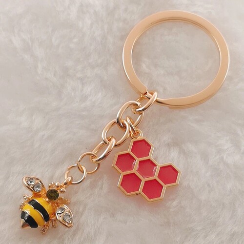 1Pc Cute Women Hexagon Honeycomb Drip Oil Rhinestone Bee