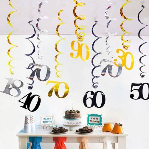 6pcs/set Spiral 16 18 21 25 30 40 50 60 70 80 90 Years Old B