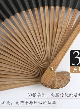 10寸纸扇男黑色古风空白折扇夏天8寸汉服随身折叠扇子竹便携