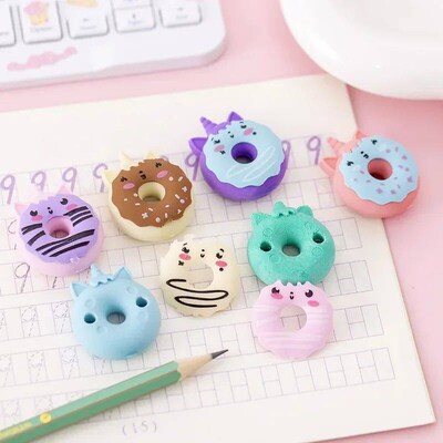 4 Pcs Cute Kawaii Donut Rubber Eraser Creative Pencil Eraser