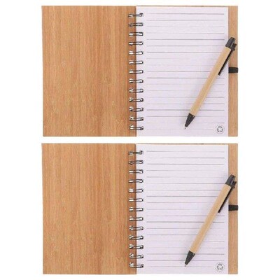 2 Sets Bamboo Note Recording Supply Notepad Spiral