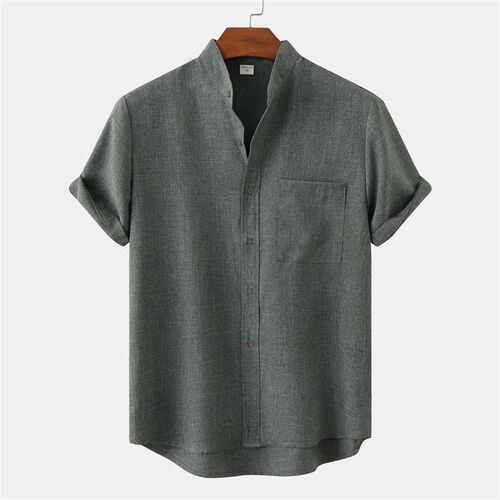 Summer 2025 Mens Plain Shortsleeved Cotton Linen Shirt 2025