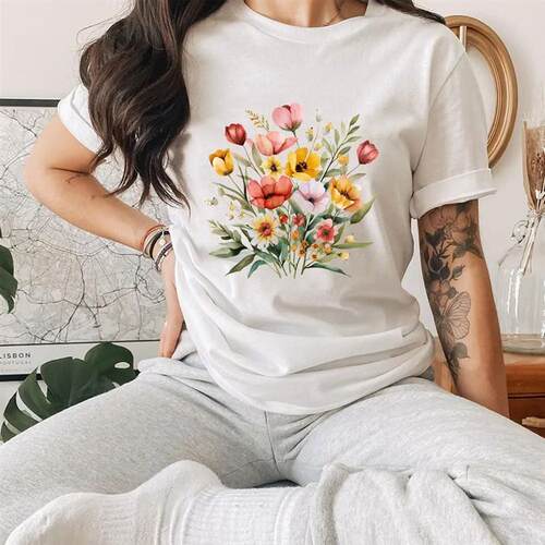Watercolor Flower Iron-on Transfer For Clothing Colorful Flo