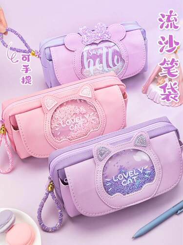 Large Capacity Pencil Case 3 Copartent Pouch Pen Bag Doubl