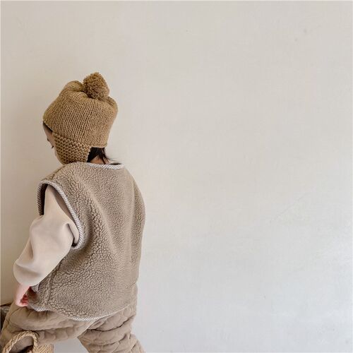 Winter Warm Kids Vest Solid Baby Sleeveless Lamb Wool Coat C