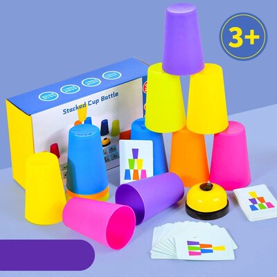 Stacking Cup Game With Card Kids Educational Montessori Toys