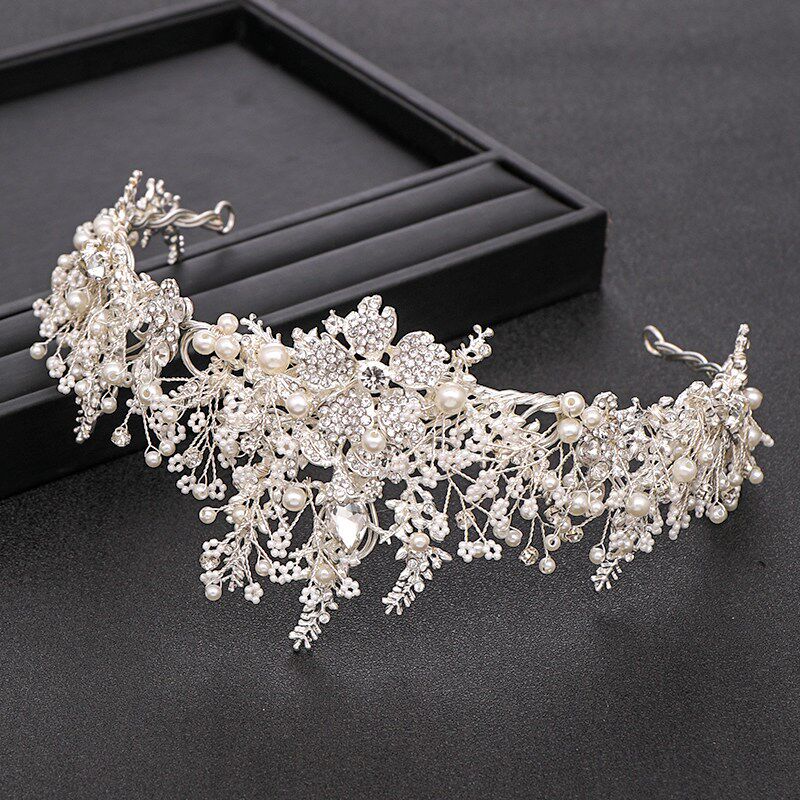 rendy Handmade Wedding Crown Baroque Rhinestone Pearl Crysta