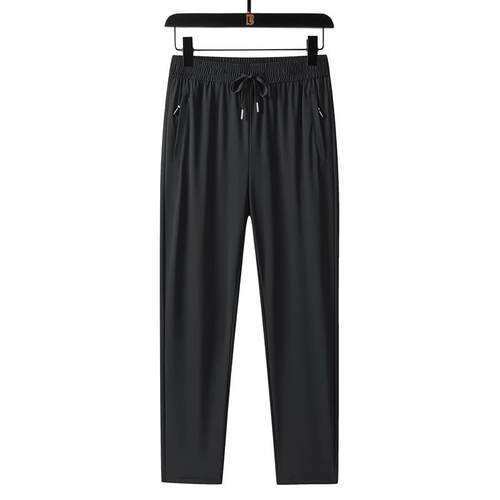 Ice Silk Mens Pants Summer New Black Gray Thin Business Cas