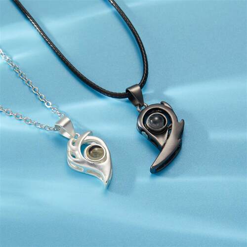 Titanium Stainless Steel Flame Magnetic Heart Couple Necklac