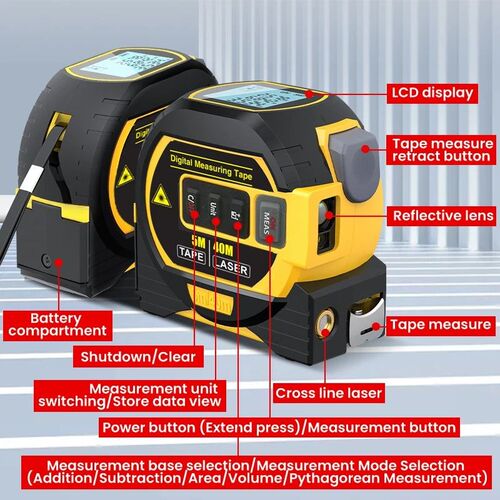 1pc Laser Tape Measure 3 In 1 Digital Tape Measure High Prec