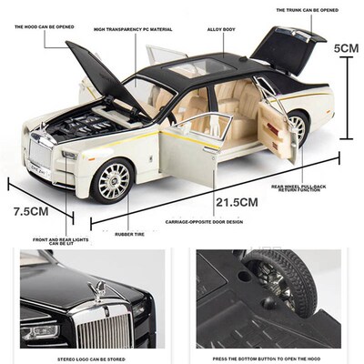 1/24 Alloy Diecast Rolls Royce Phantom Model Car Toy With Li