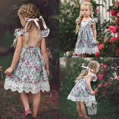 2-7Y Baby Girls Summer Dress Kids Clothing Sleevelss Lace Fl