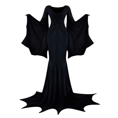 Witchy Costume Morticia Addams Wednesday Train Floor Dress W