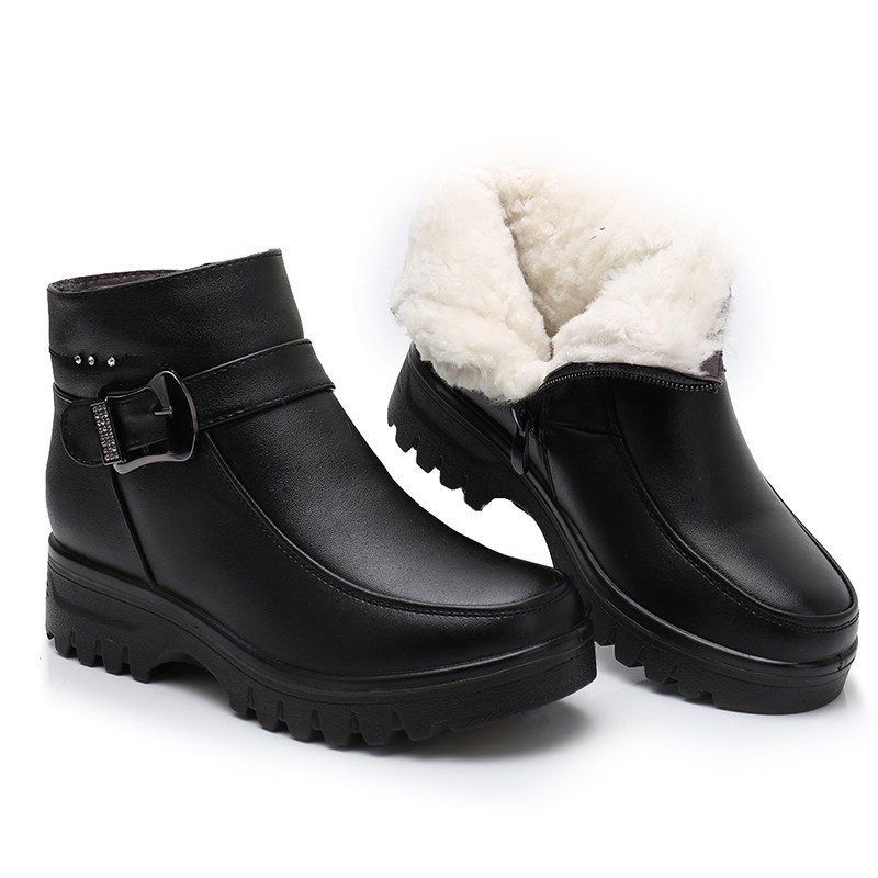Fashion Winter Women Leather Ankle Boots Female Thick Plush图片