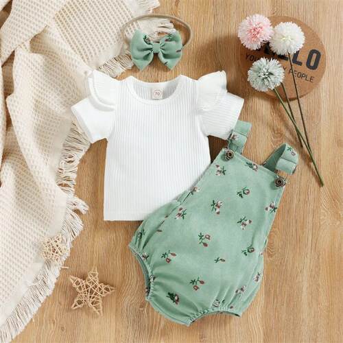 Infant Baby Girl Summer Clothes, Solid Color Fly Sleeve Roun