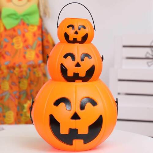 Halloween pumpkin lantern children carrying pumpkin bucket c